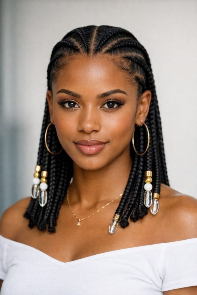 Triangle part geometric cornrow braids.
