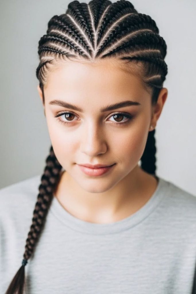 Triangle-part natural cornrow hairstyle.