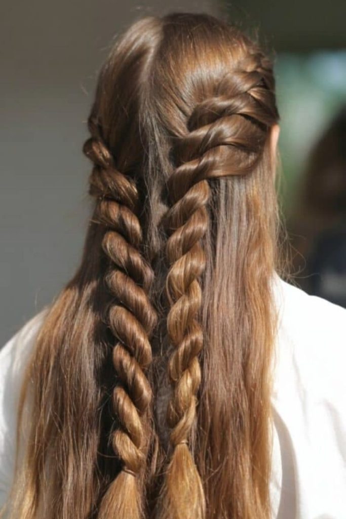 Twin rope twist braid hairstyle.