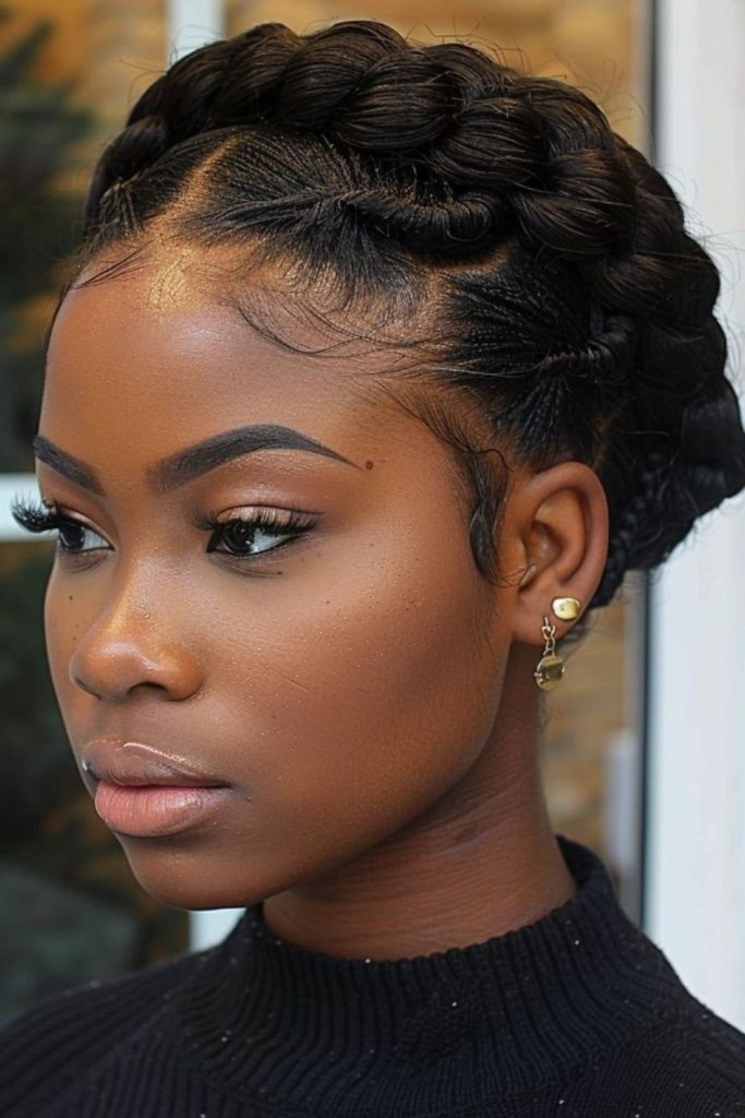 Twisted halo updo with elegant finish.