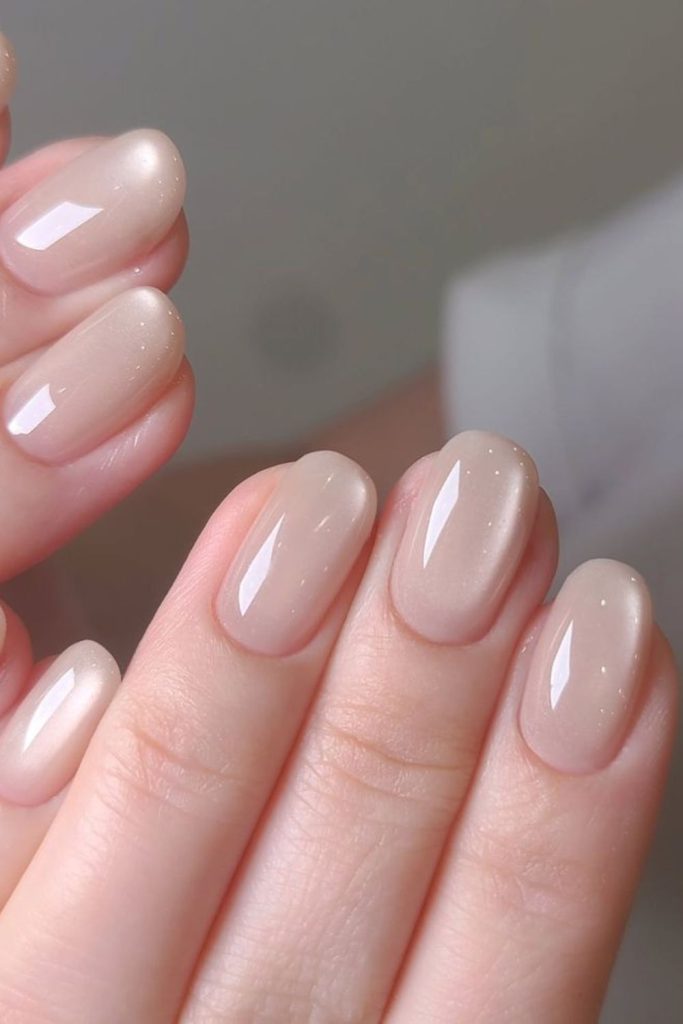 Vanilla glazed pearl shine manicure.