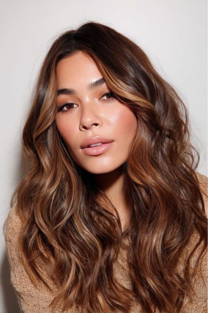 Warm truffle brown balayage hair