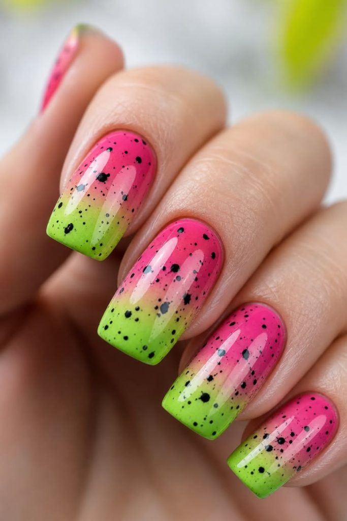 Watermelon fruit inspired summer manicure.