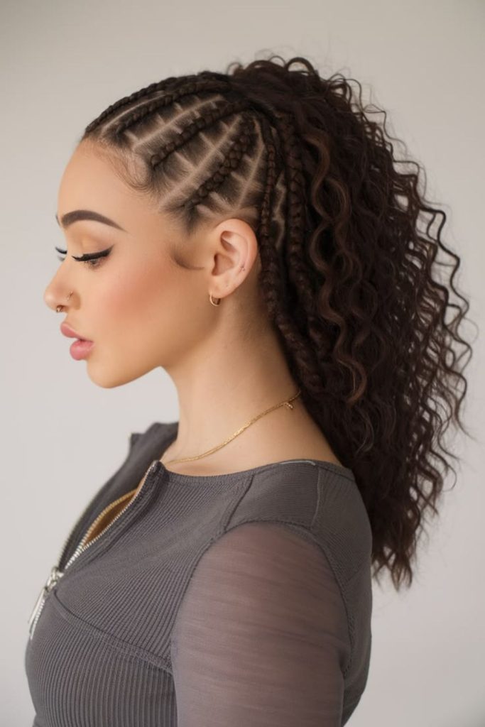 Wavy natural cornrow braid style.