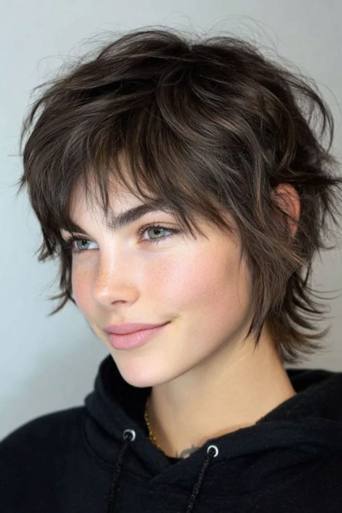 Wispy pixie wolf cut hairstyle.