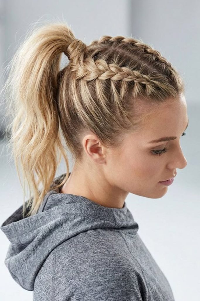 Zigzag part ponytail school hairstyle.