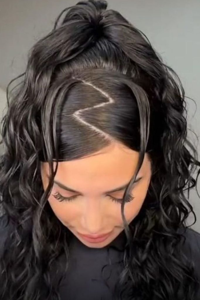 Zigzag part ponytail for girls.