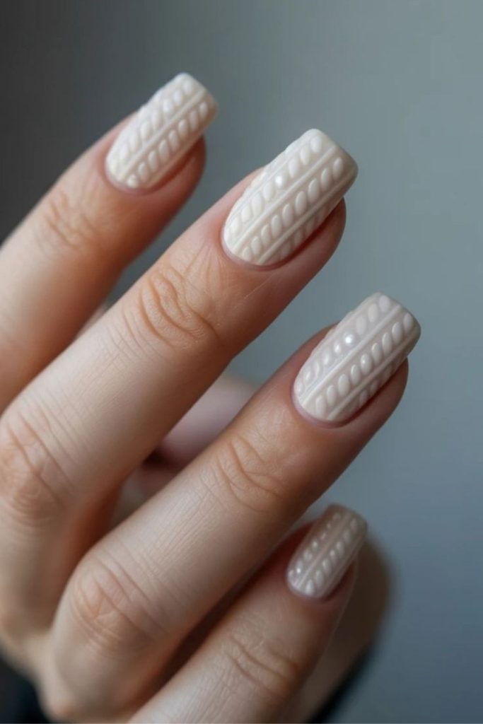 Alpine cream winter knit nails.