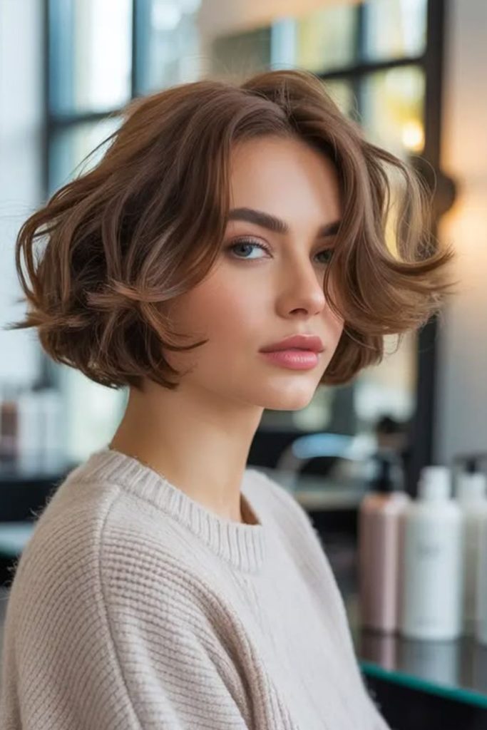 Breezy Amalfi-inspired wavy bob haircut.