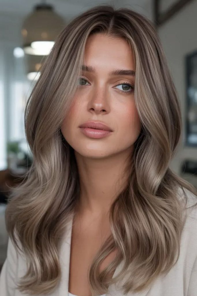 Ashy forest brown hair with cool undertones.