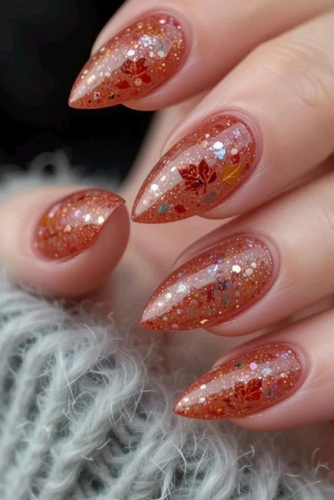 Autumn confetti sparkle Thanksgiving nails.