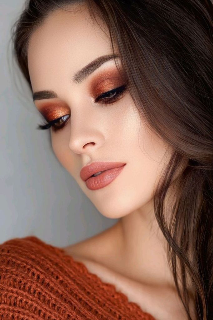 Autumn ember glam makeup look.