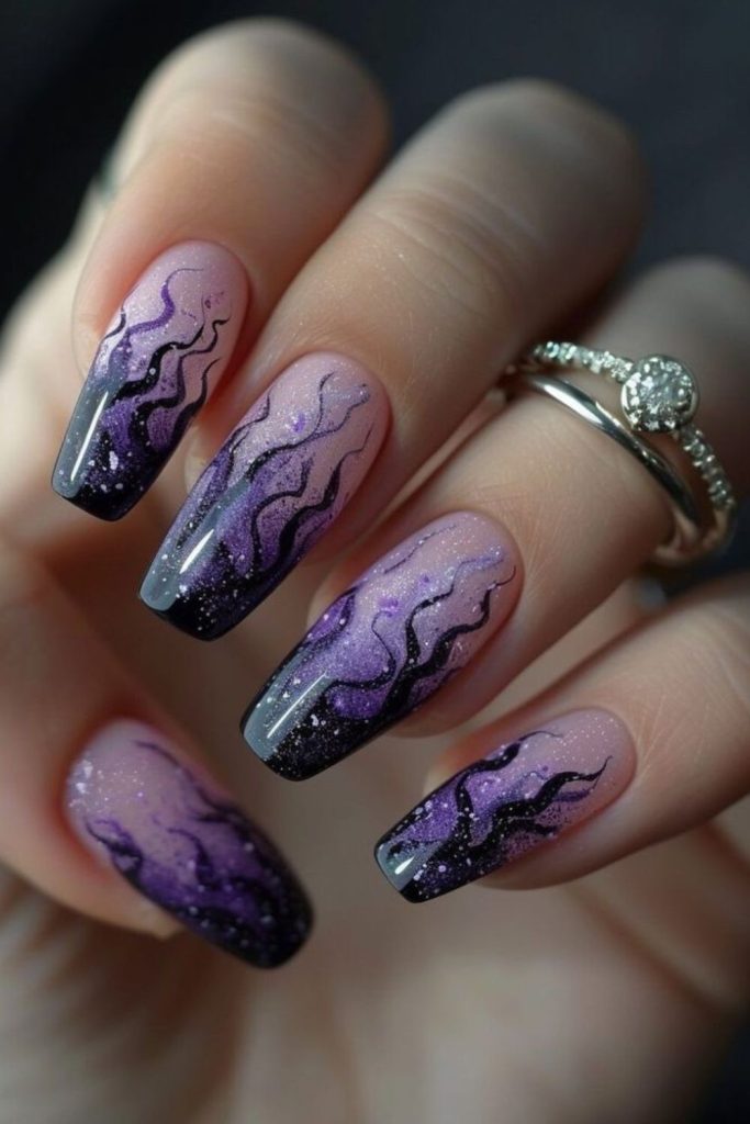 Bewitched Purple Flames Halloween Nails