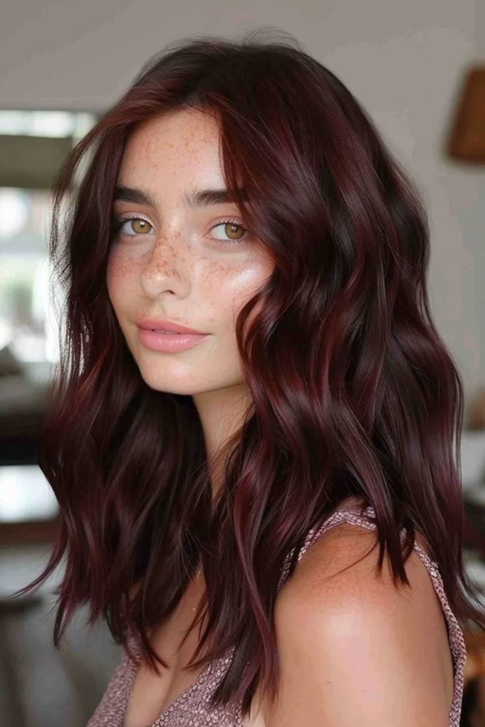 Deep black cherry brunette hair color.