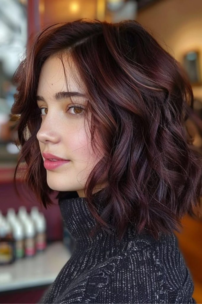 Black cherry chocolate wavy hairstyle