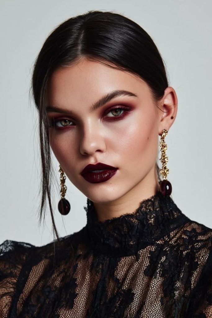 Black rose gothic elegant makeup style.