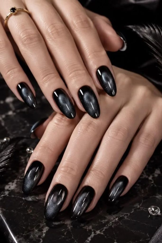 Black velvet aurora magnetic nails