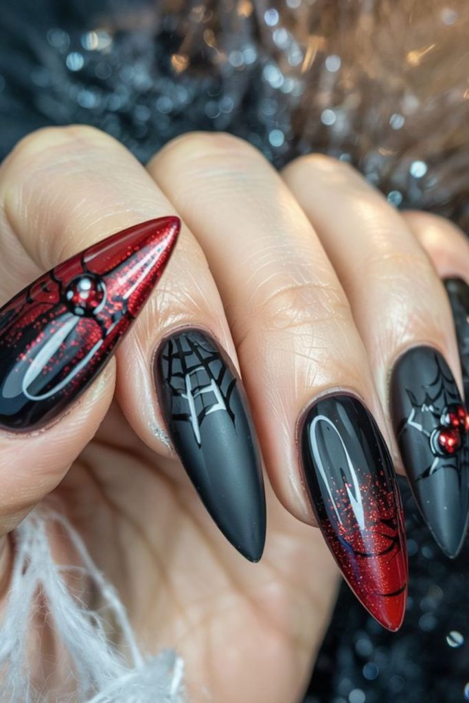 Black Widow Glam Halloween Nail Art