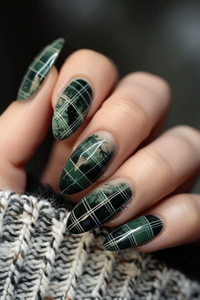 Blackwatch plaid manicure design.