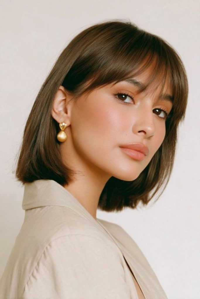 Blunt-soft Birkin bangs with feathered edges.