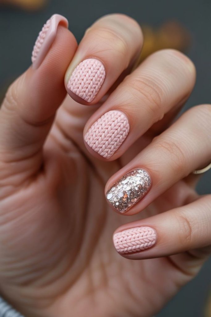 Blush pink cozy sweater nails.