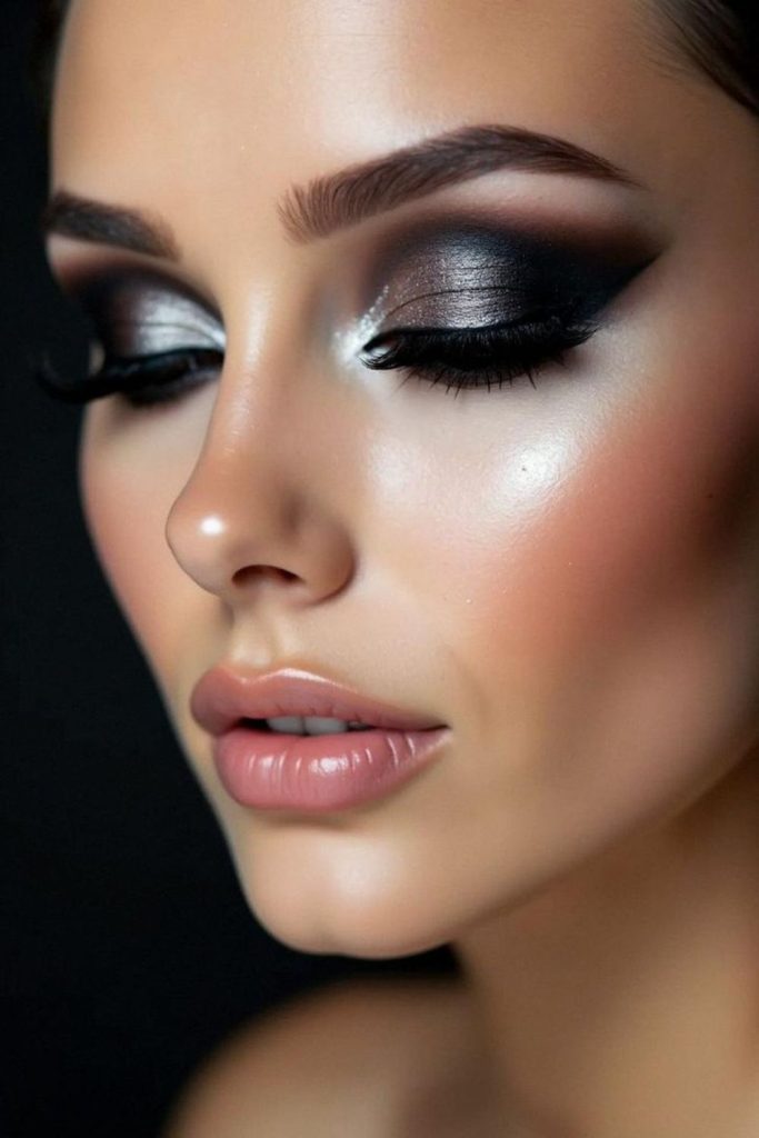 Bold midnight smoky eye makeup look.