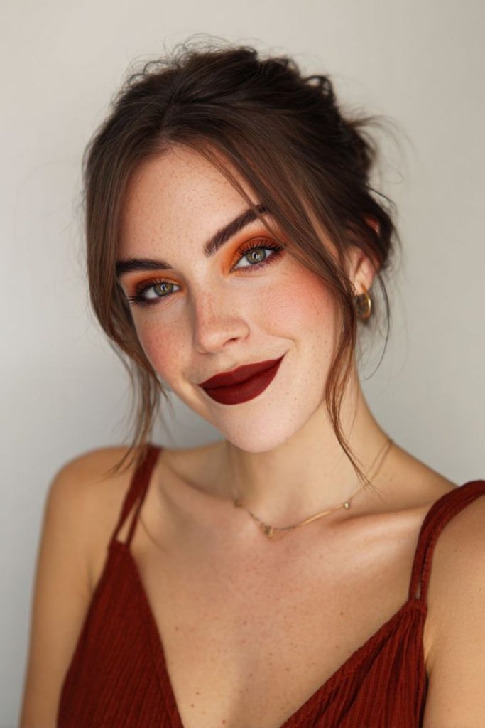 Brick red fall statement makeup.