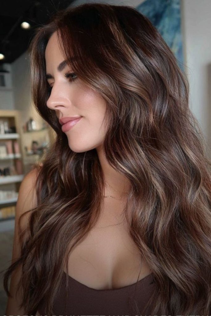 Warm bronze bungalow brunette hair.
