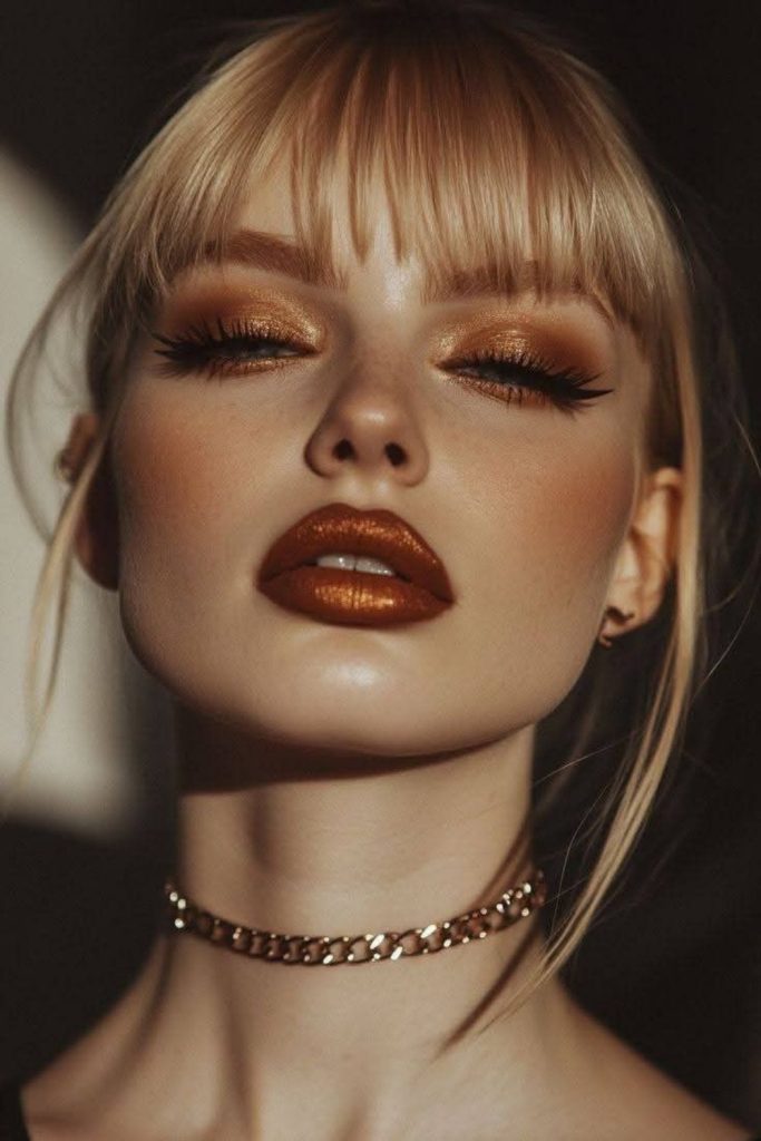 Bronze pumpkin glow makeup style.