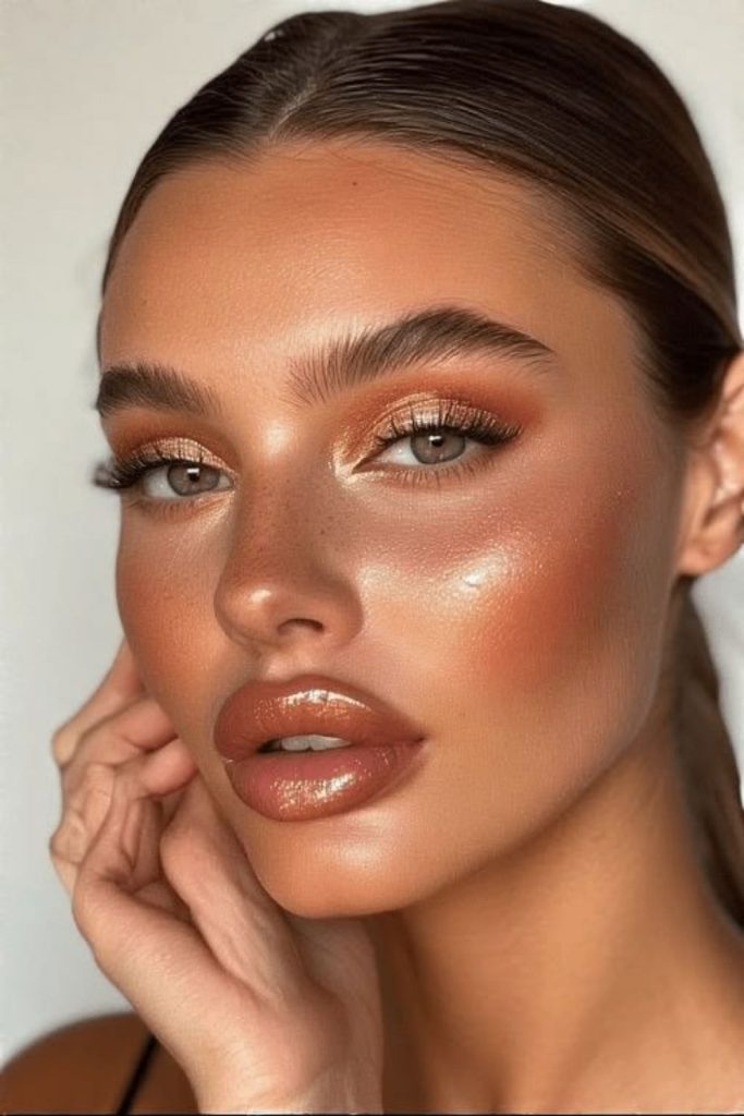 Bronze sunset siren makeup style.