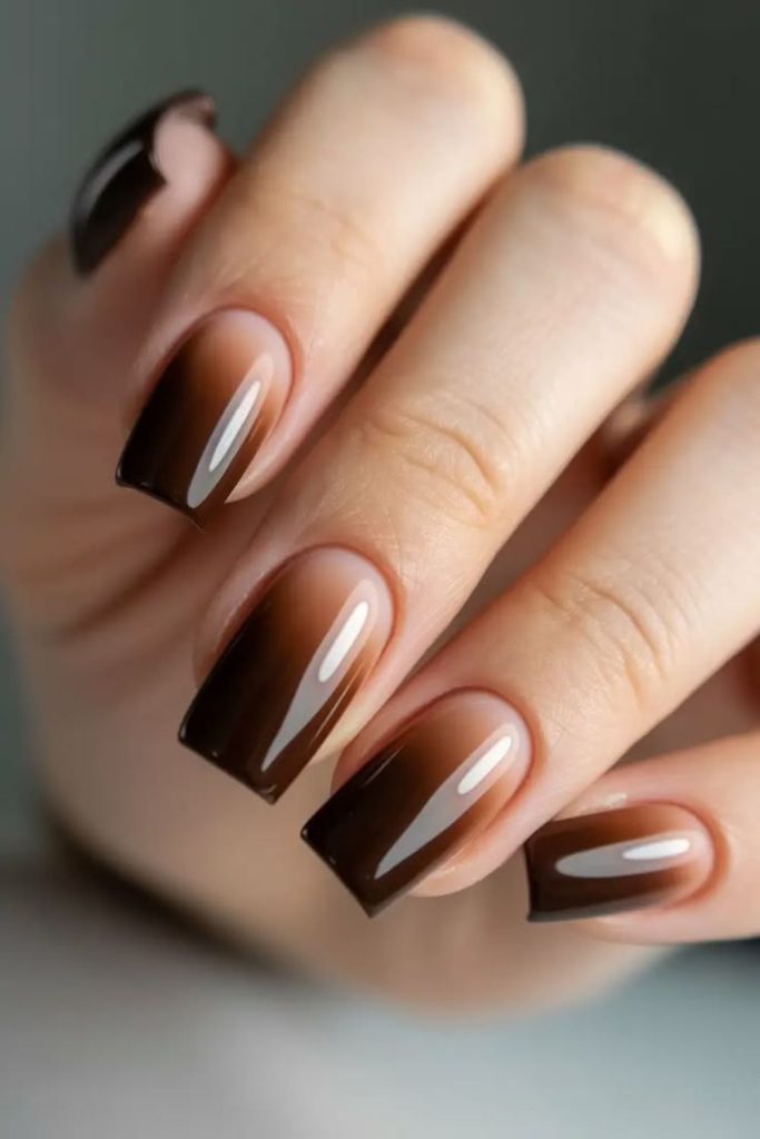 Burnt cocoa ombre manicure.
