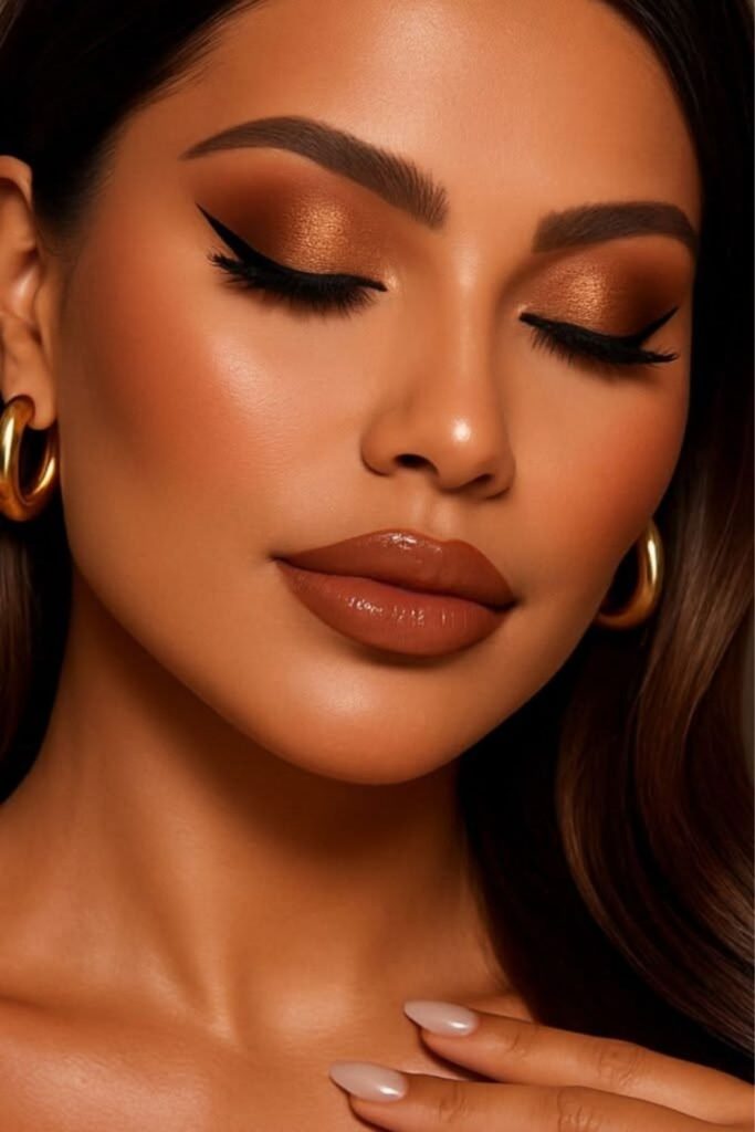 Burnt sienna fall makeup look.