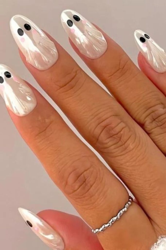 Ghostly White Halloween Ghost Nail Design