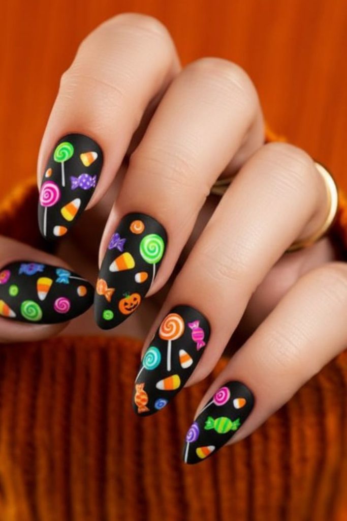 Candy Corn Nightmare Halloween Nail Design