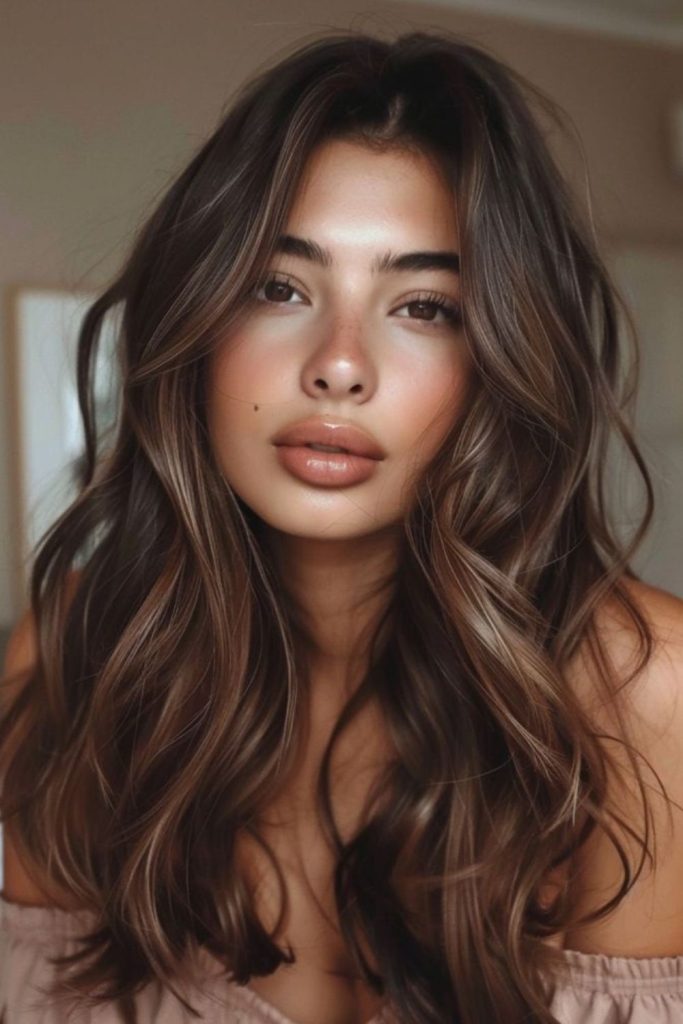 Creamy cappuccino luxe brunette hair.