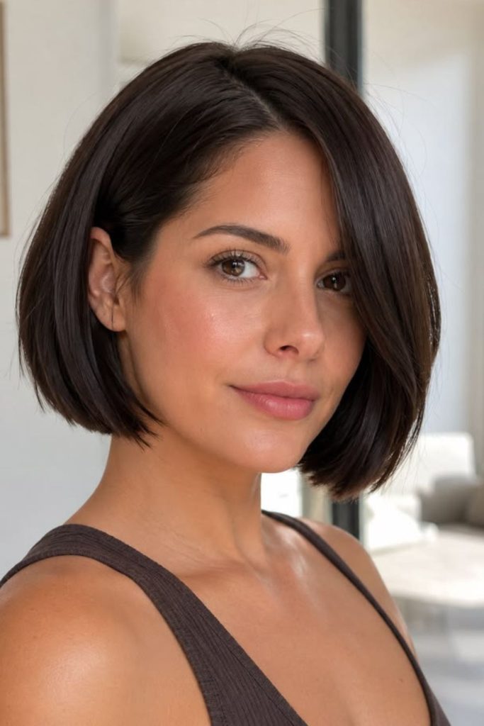 Sharp Capri-inspired blunt bob haircut.