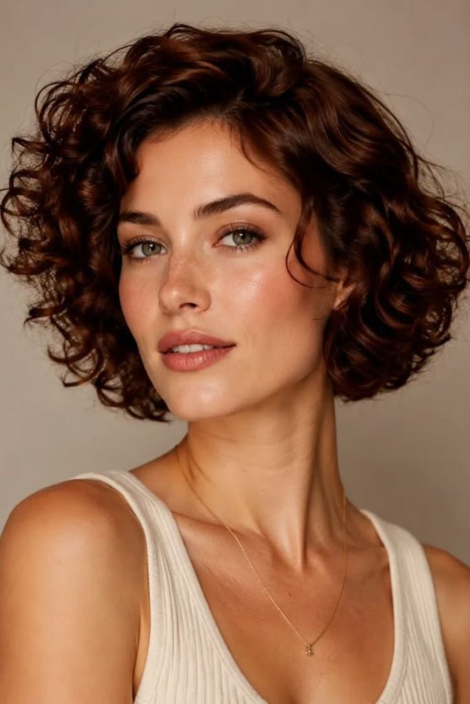 Curly Capri-inspired Italian bob hairstyle.