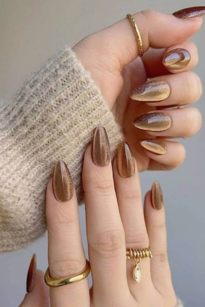 Caramel velvet satin finish nails