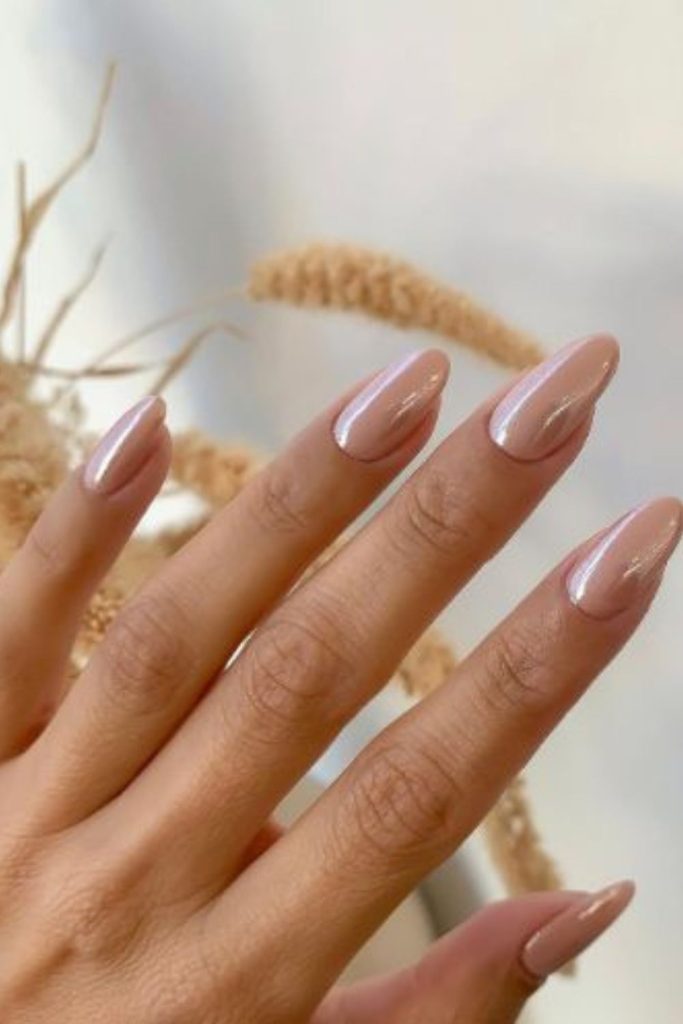 Champagne blush pearl glazed nails.