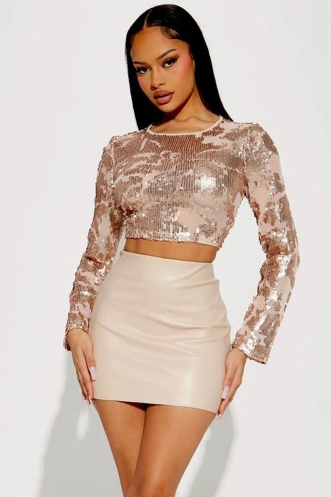Champagne sequin top elegant clubwear.