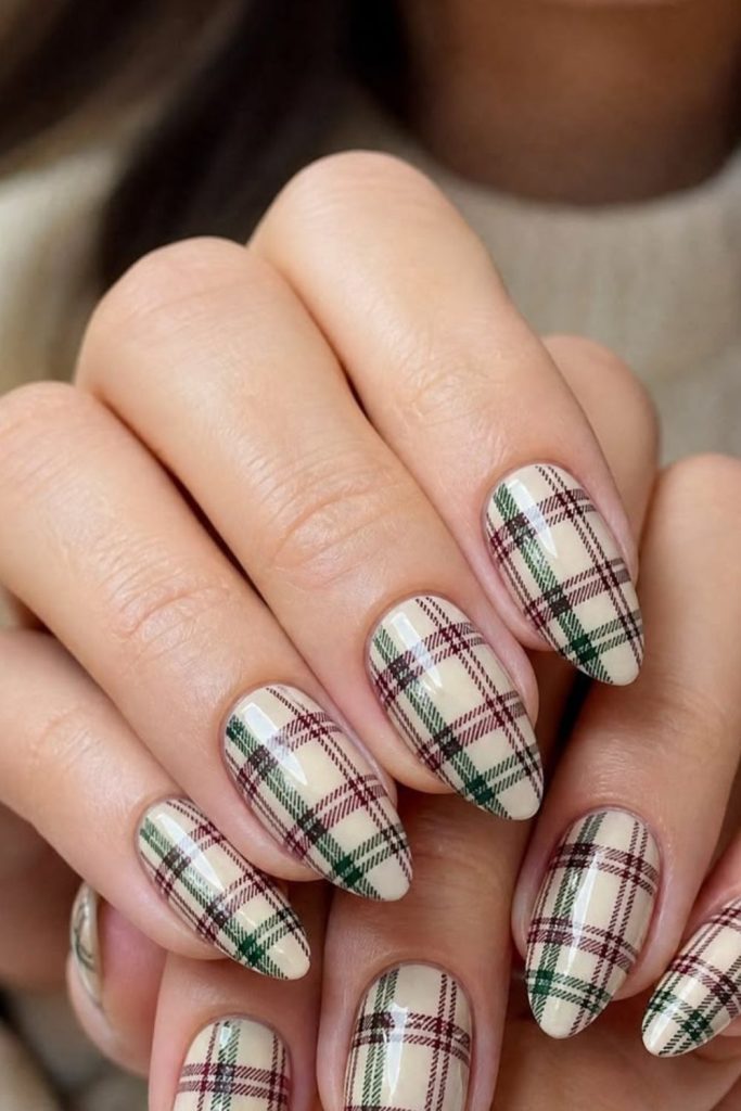 Checker plaid fusion nail design.
