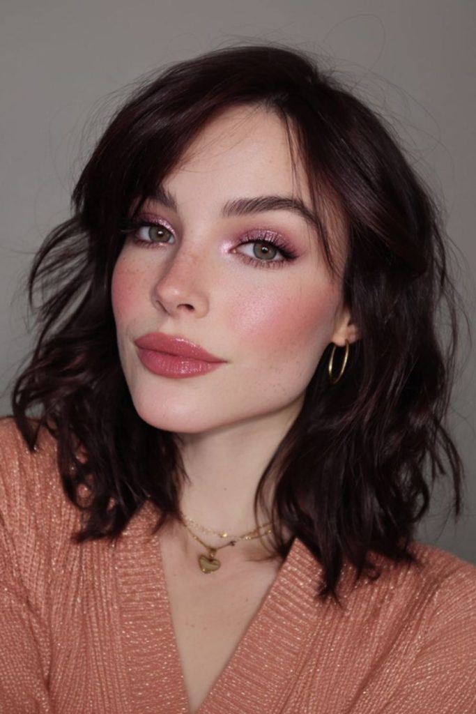 Cherry berry makeup with playful rosy tones.