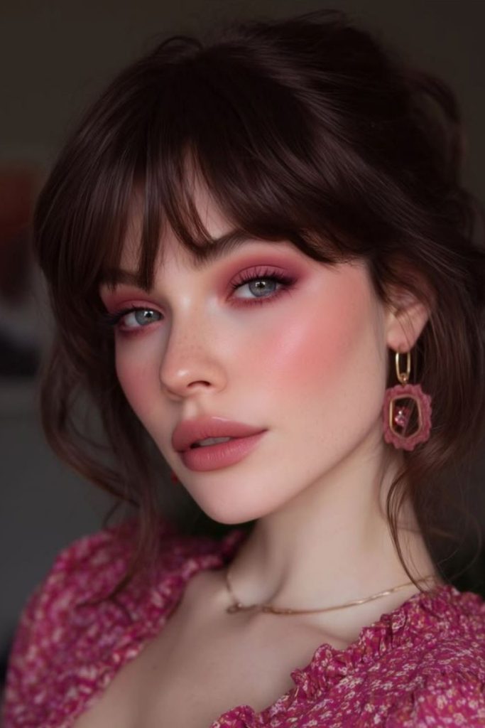 Cherry blossom makeup with soft pink blush.