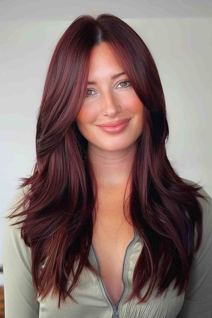 Cherry brown mermaid layered hair