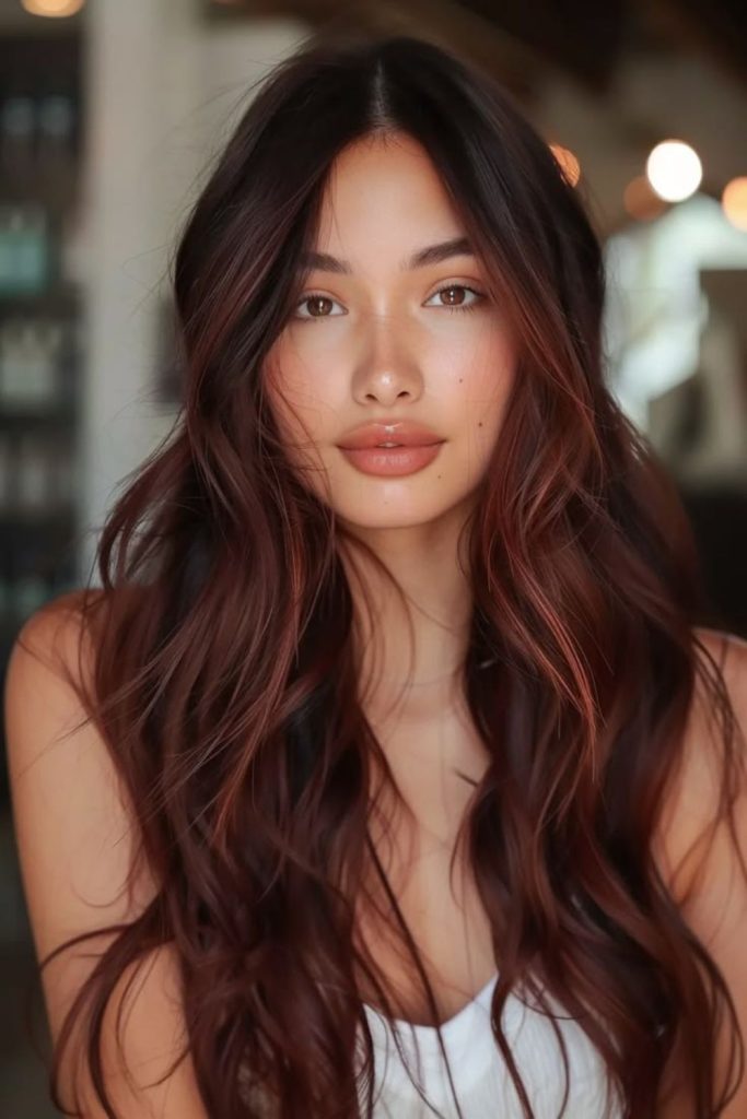 Cherry chocolate beach wave hairstyle