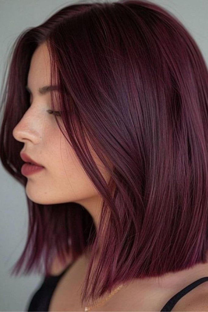 Cherry chocolate blunt cut hairstyle