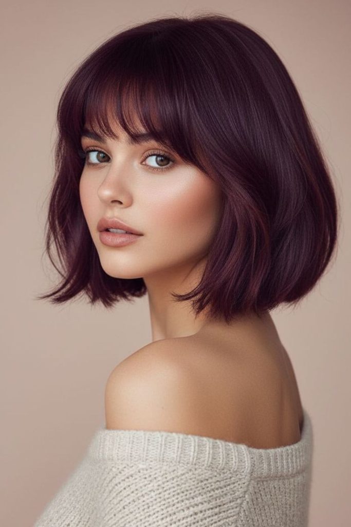 Cherry chocolate French bob hairstyle