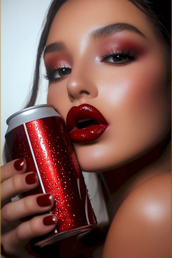 Cherry cola makeup with brown smoky eyes.