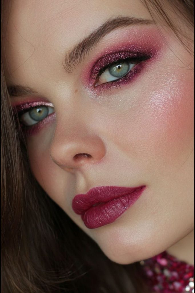 Cherry plum makeup with deep berry shades.