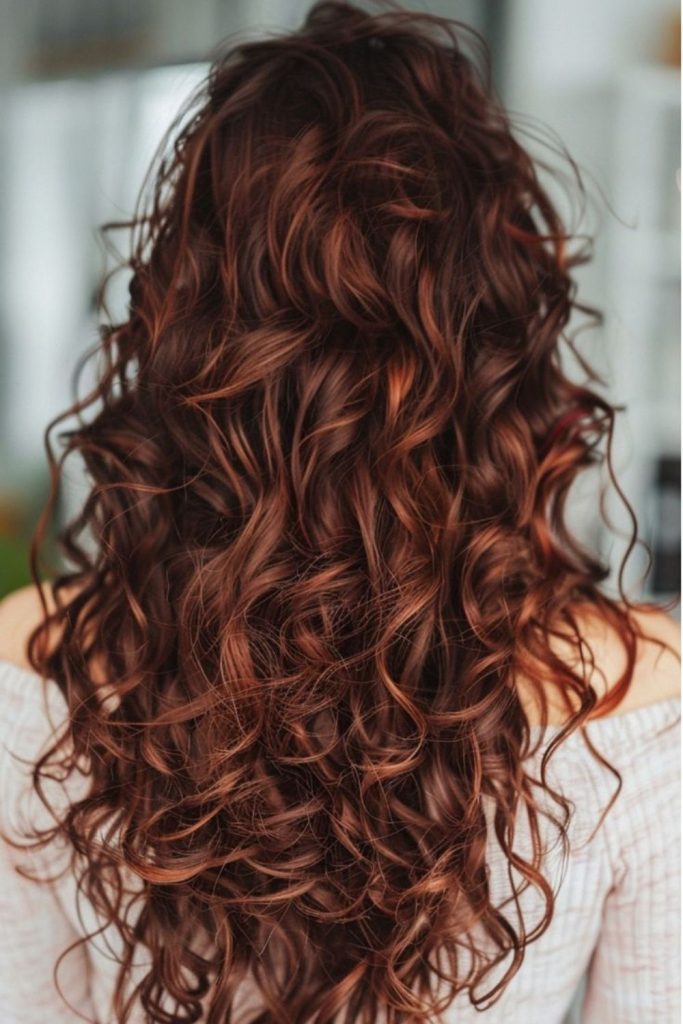 Cherry tinted chocolate curly hair